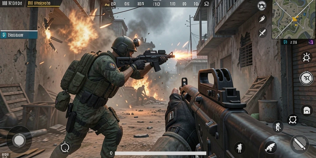 Screenshot gameplay <strong>8II</strong> menampilkan aksi tembak-menembak yang intens dan mendebarkan.