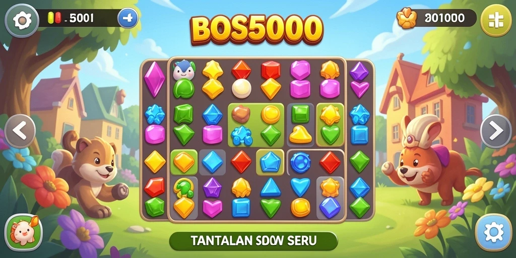 Screenshot gameplay BOS5000 menampilkan kombinasi objek Match-3 yang menarik.