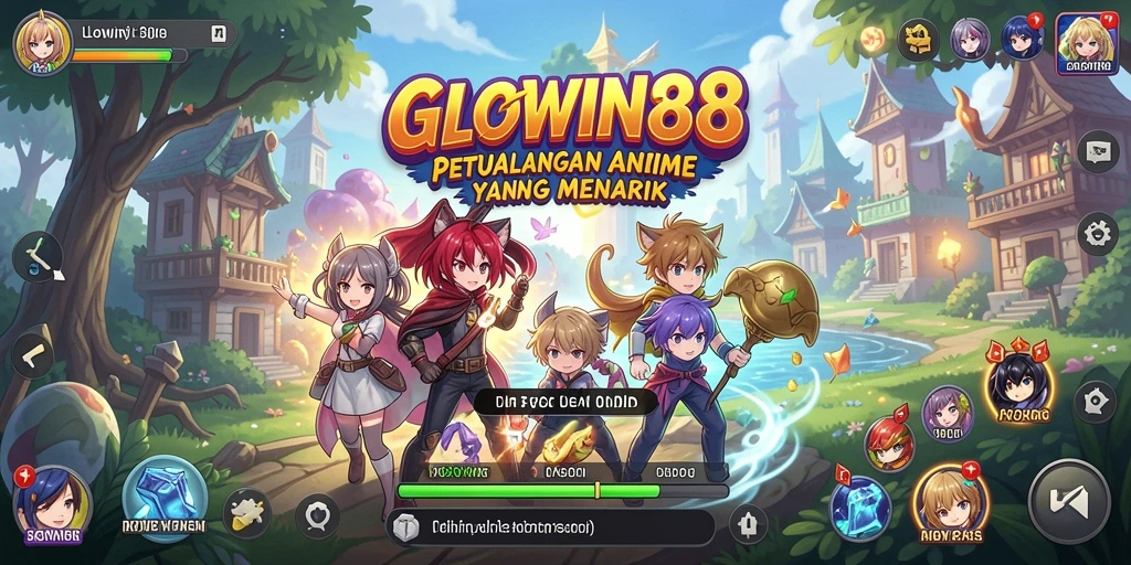 Screenshot gameplay GLOWIN88 menampilkan karakter-karakter Anime yang dinamis.