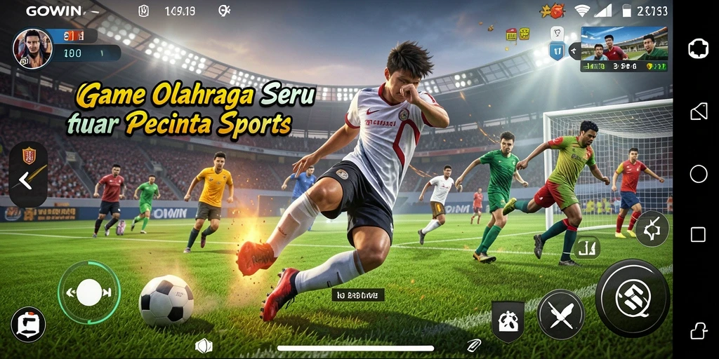 Tangkapan layar GOWIN menampilkan aksi seru dalam pertandingan olahraga.