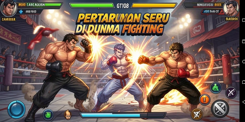 Screenshot gameplay <strong>GT108</strong> menunjukkan pertarungan seru dengan efek visual yang menawan.