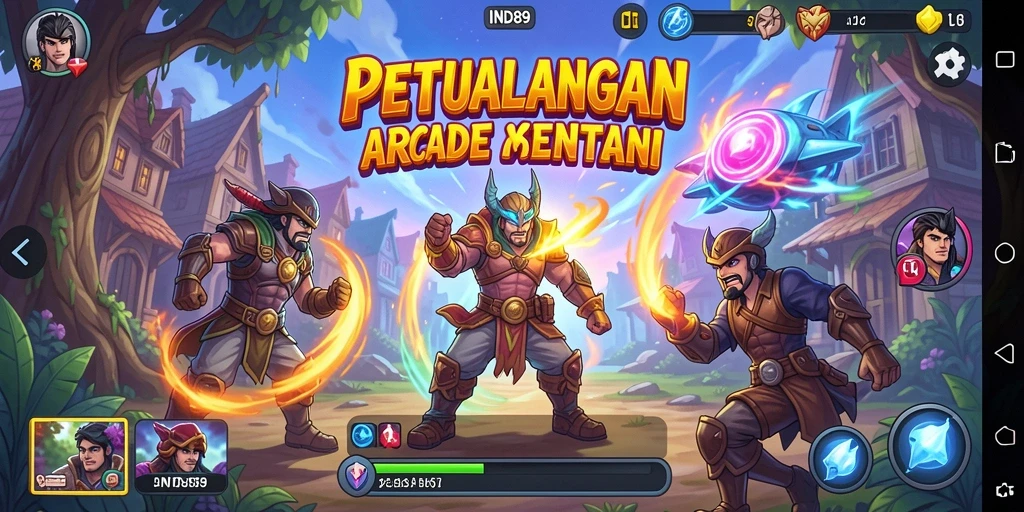 Screenshot menunjukkan karakter dalam aksi seru di level arcade.