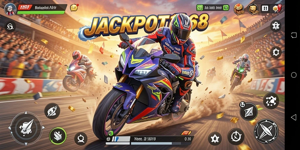 Screenshot gameplay balapan motor yang mendebarkan dan penuh adrenalin.