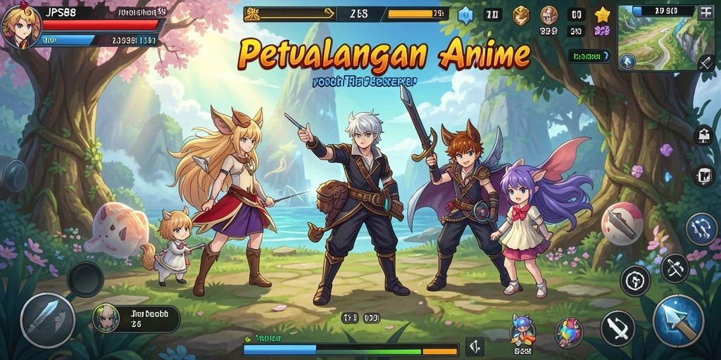 Tangkapan layar utama JPS88 menunjukkan aksi seru dan karakter anime yang memukau.