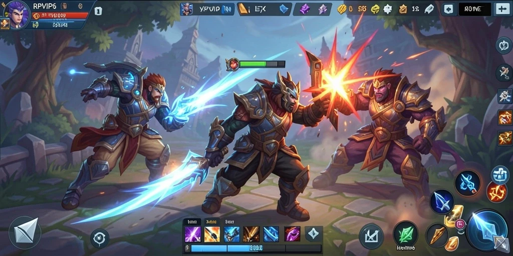 Screenshot gameplay RPVIP6 yang menampilkan pertarungan seru dalam arena MOBA.
