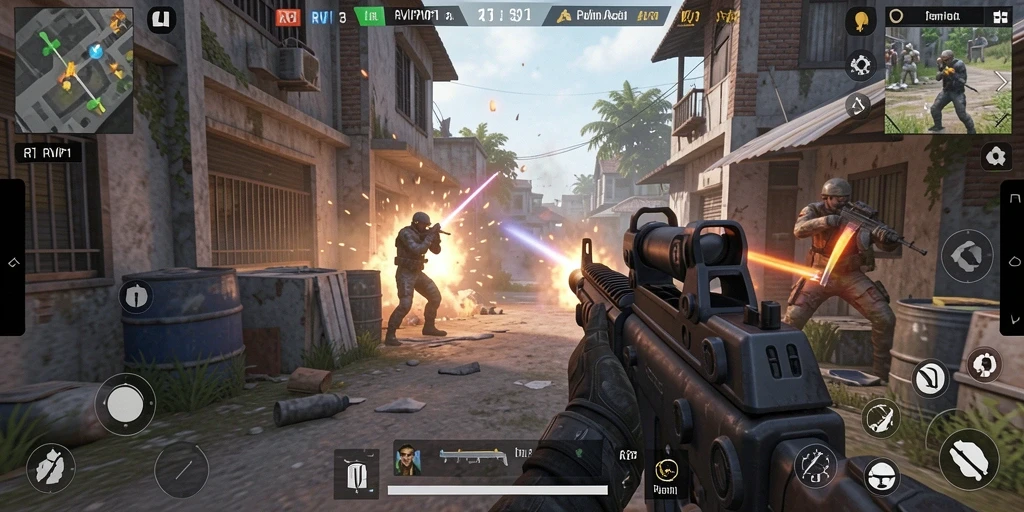 Tampilan permainan mendebarkan di RVIP1 dengan aksi FPS intens.
