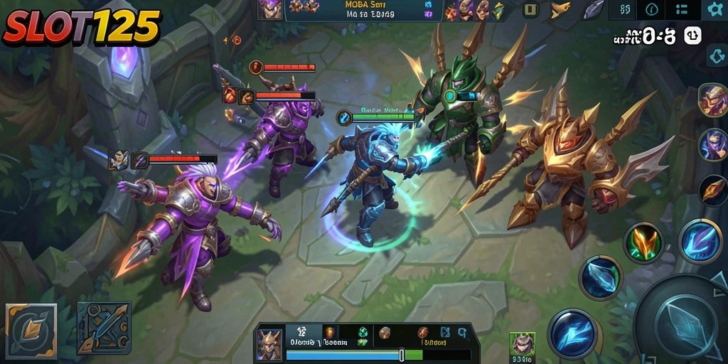Tangkapan layar gameplay <strong>SLOT123</strong> menampilkan pertarungan seru antara tim.