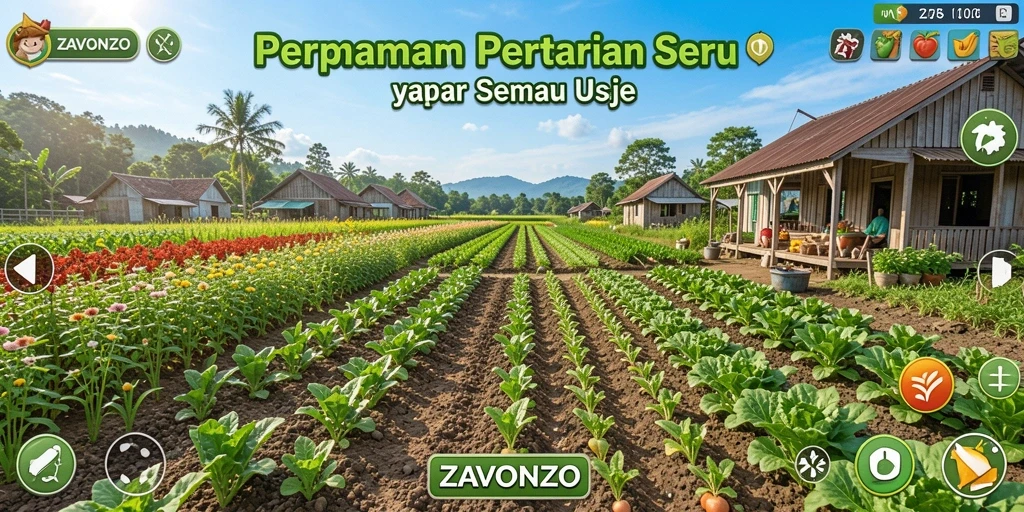 Tampilan gameplay ZAVONZO yang menarik dengan aktivitas bertani.
